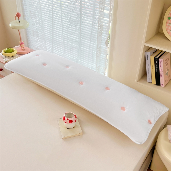 91家纺网 家纺一手货源 找家纺 梦舒羽 2025新款水洗棉刺绣双人夹棉枕套加厚学生情侣1.5m枕头套1.8米枕芯套 蘑菇屋-本白色