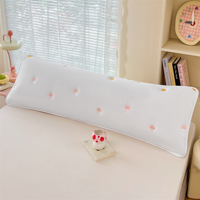 91家纺网 家纺一手货源 找家纺 梦舒羽 2025新款水洗棉刺绣双人夹棉枕套加厚学生情侣1.5m枕头套1.8米枕芯套 蘑菇屋-本白色