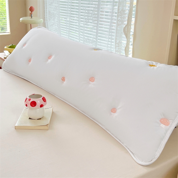 91家纺网 家纺一手货源 找家纺 梦舒羽 2025新款水洗棉刺绣双人夹棉枕套加厚学生情侣1.5m枕头套1.8米枕芯套 蘑菇屋-本白色