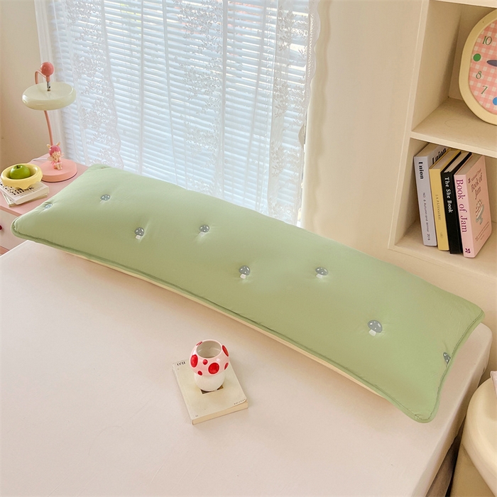 91家纺网 家纺一手货源 找家纺 梦舒羽 2025新款水洗棉刺绣双人夹棉枕套加厚学生情侣1.5m枕头套1.8米枕芯套 蘑菇屋-苹果绿