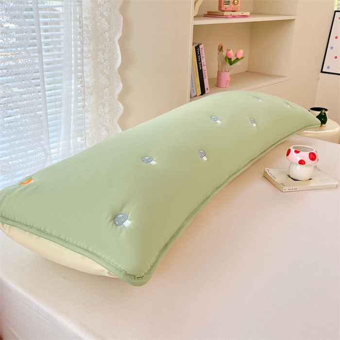 91家纺网 家纺一手货源 找家纺 梦舒羽 2025新款水洗棉刺绣双人夹棉枕套加厚学生情侣1.5m枕头套1.8米枕芯套 蘑菇屋-苹果绿