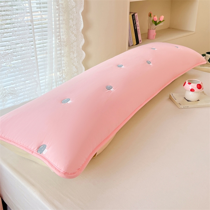 91家纺网 家纺一手货源 找家纺 梦舒羽 2025新款水洗棉刺绣双人夹棉枕套加厚学生情侣1.5m枕头套1.8米枕芯套 蘑菇屋-凝香粉