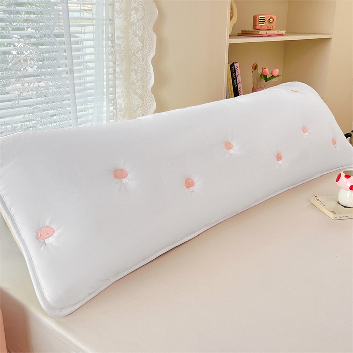 梦舒羽 2025新款水洗棉刺绣双人夹棉枕套加厚学生情侣1.5m枕头套1.8米枕芯套 蘑菇屋-本白色
