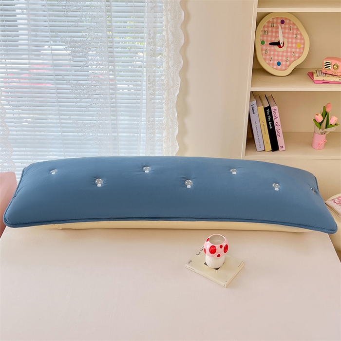 91家纺网 家纺一手货源 找家纺 梦舒羽 2025新款水洗棉刺绣双人夹棉枕套加厚学生情侣1.5m枕头套1.8米枕芯套 蘑菇屋-藏青蓝