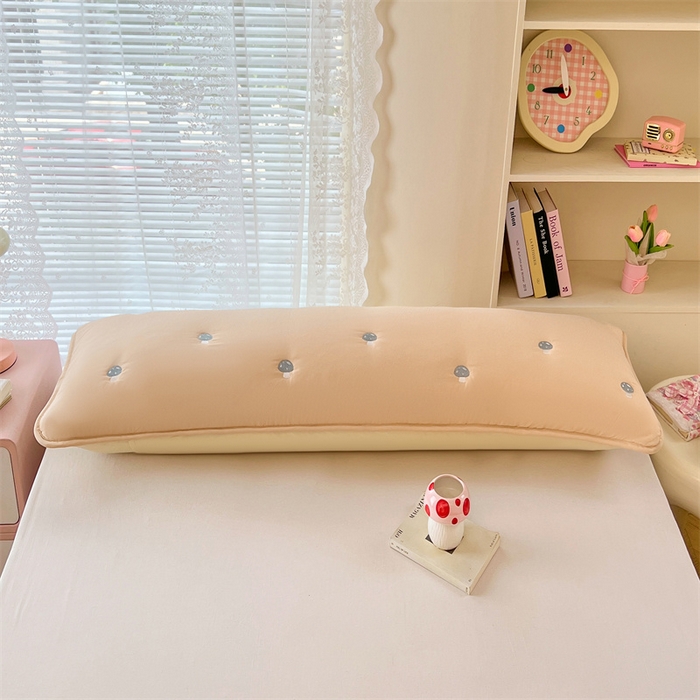 91家纺网 家纺一手货源 找家纺 梦舒羽 2025新款水洗棉刺绣双人夹棉枕套加厚学生情侣1.5m枕头套1.8米枕芯套 蘑菇屋-奶茶咖