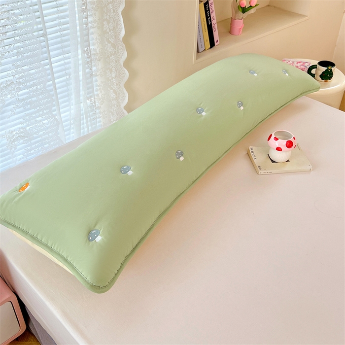 91家纺网 家纺一手货源 找家纺 梦舒羽 2025新款水洗棉刺绣双人夹棉枕套加厚学生情侣1.5m枕头套1.8米枕芯套 蘑菇屋-苹果绿