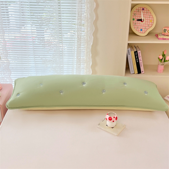 91家纺网 家纺一手货源 找家纺 梦舒羽 2025新款水洗棉刺绣双人夹棉枕套加厚学生情侣1.5m枕头套1.8米枕芯套 蘑菇屋-苹果绿