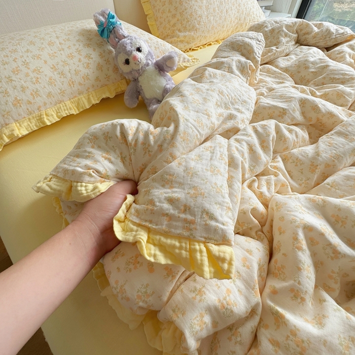 91家纺网 家纺一手货源 找家纺 （总）8+8 2025新款全棉纯棉双层纱镂空花边/皱皱花边四件套