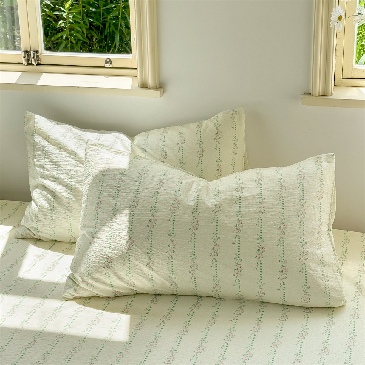 多品家纺 2025新款超柔云感双层纱单枕套 绿藤