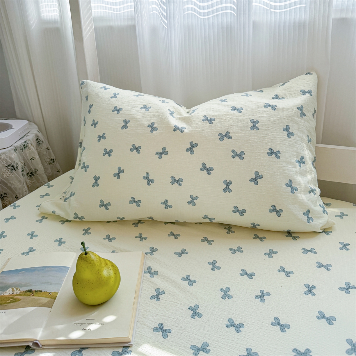 91家纺网 家纺一手货源 找家纺 多品家纺 2025新款超柔云感双层纱单枕套  蓝蝶