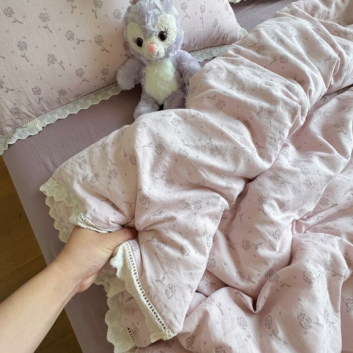 91家纺网 家纺一手货源 找家纺 （总）8+8 2025新款全棉纯棉双层纱镂空花边/皱皱花边四件套