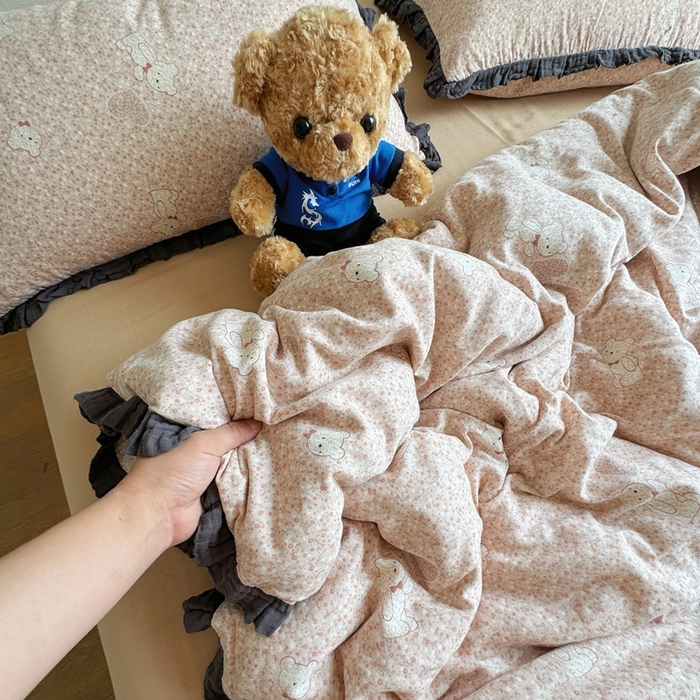 91家纺网 家纺一手货源 找家纺 （总）8+8 2025新款全棉纯棉双层纱镂空花边/皱皱花边四件套