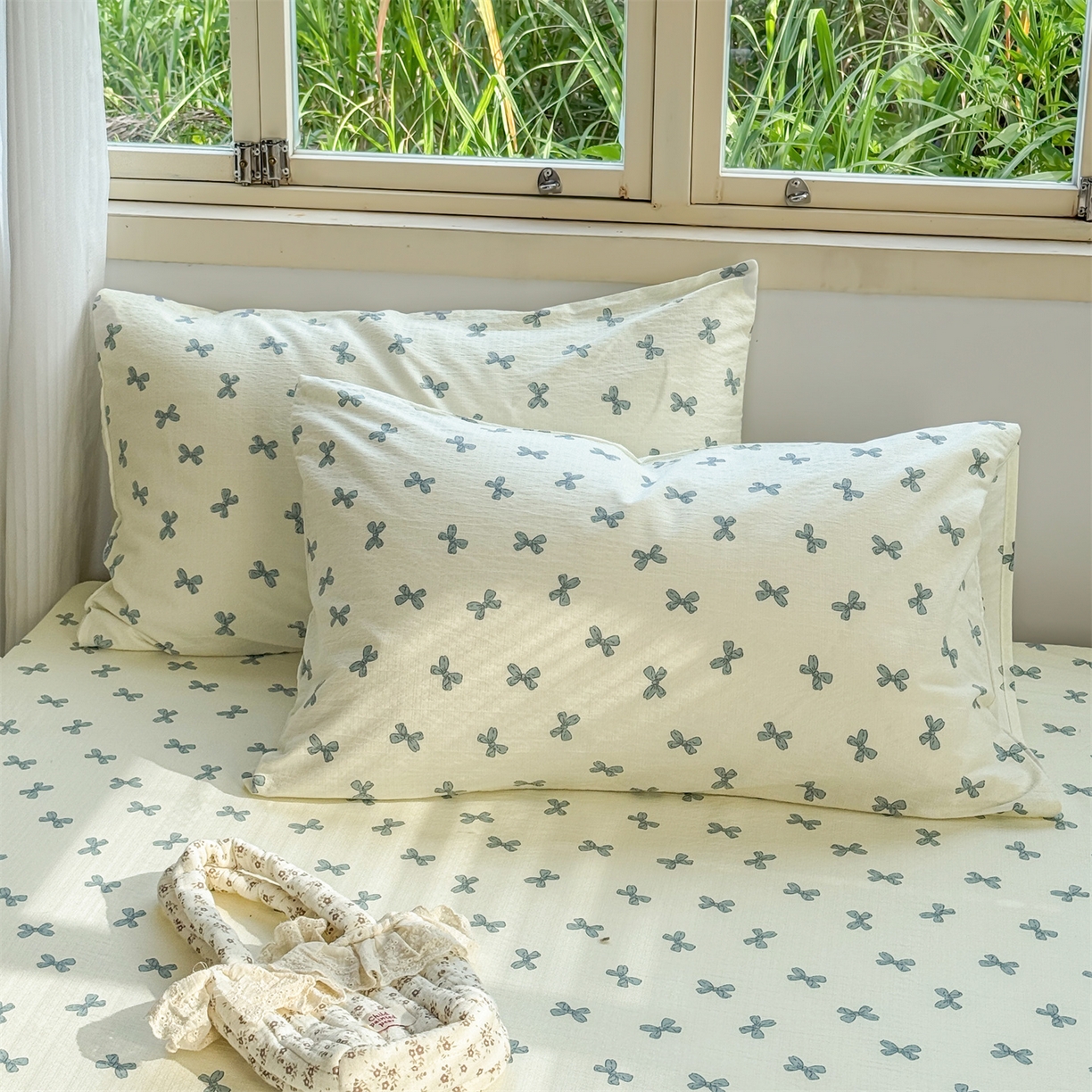 91家纺网 家纺一手货源 找家纺 多品家纺 2025新款超柔云感双层纱单枕套  蓝蝶