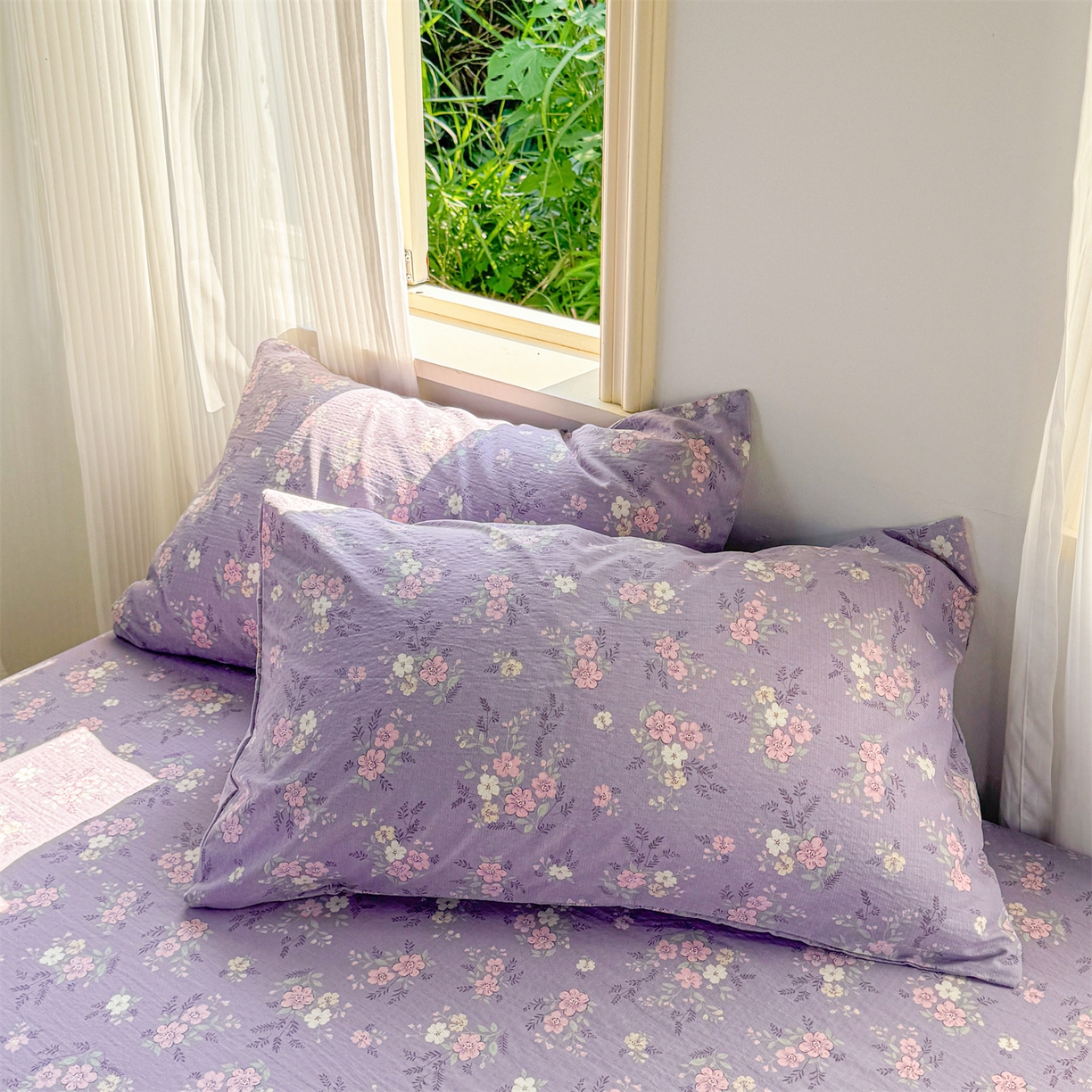 91家纺网 家纺一手货源 找家纺 多品家纺 2025新款超柔云感双层纱单枕套  紫烟