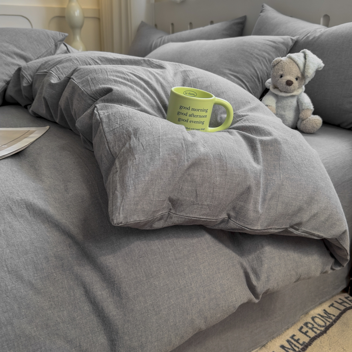 91家纺网 家纺一手货源 找家纺 （总）晚依家纺 2025新款A类全棉色织水洗棉四件套纯棉格子纯色被套学生宿舍三件套定制定做