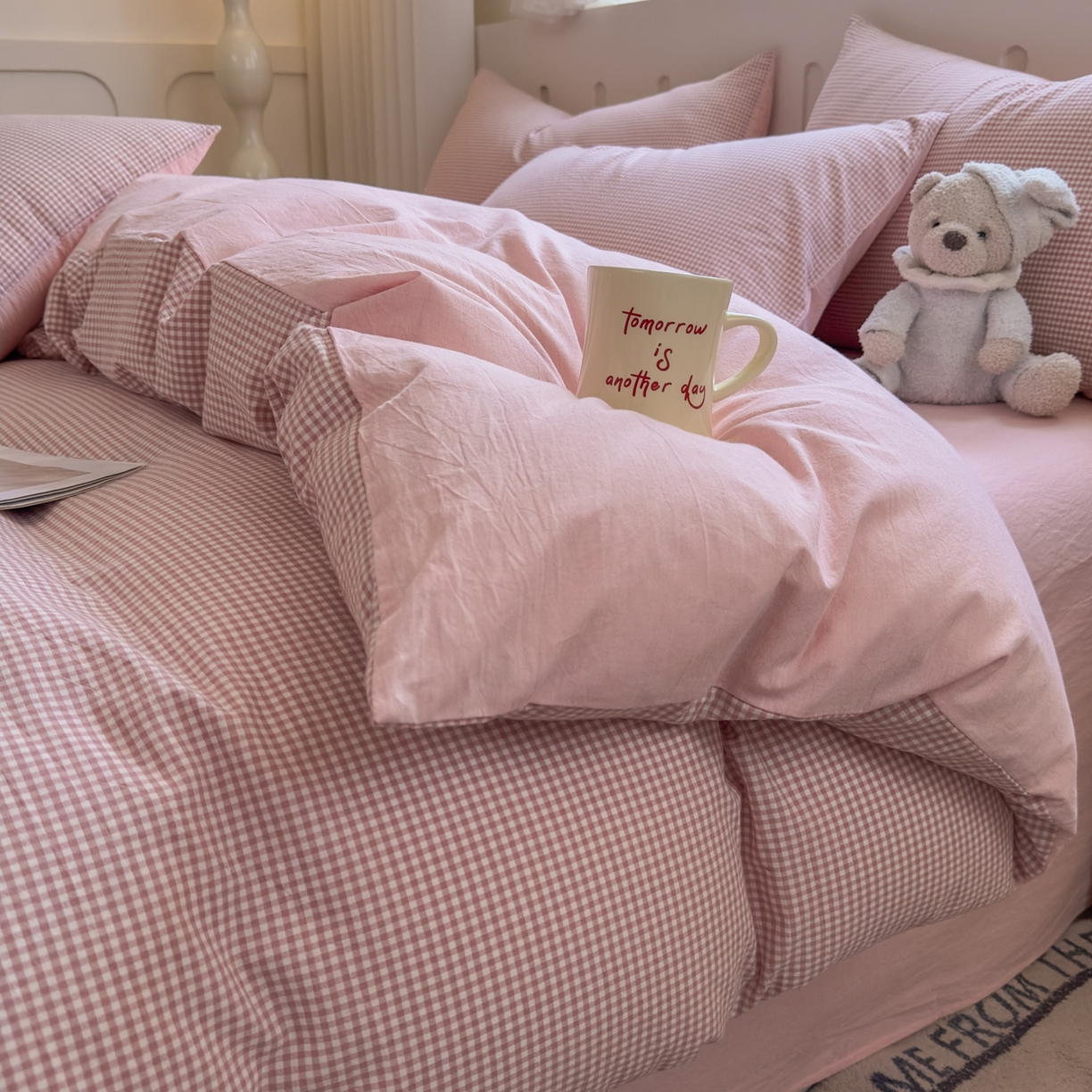 91家纺网 家纺一手货源 找家纺 （总）晚依家纺 2025新款A类全棉色织水洗棉四件套纯棉格子纯色被套学生宿舍三件套定制定做