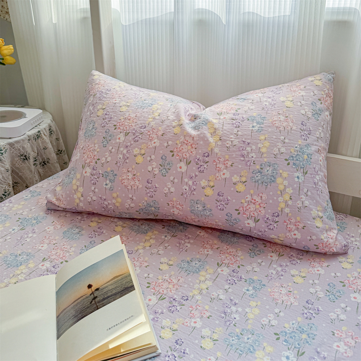 91家纺网 家纺一手货源 找家纺 多品家纺 2025新款超柔云感双层纱单枕套  梦境紫