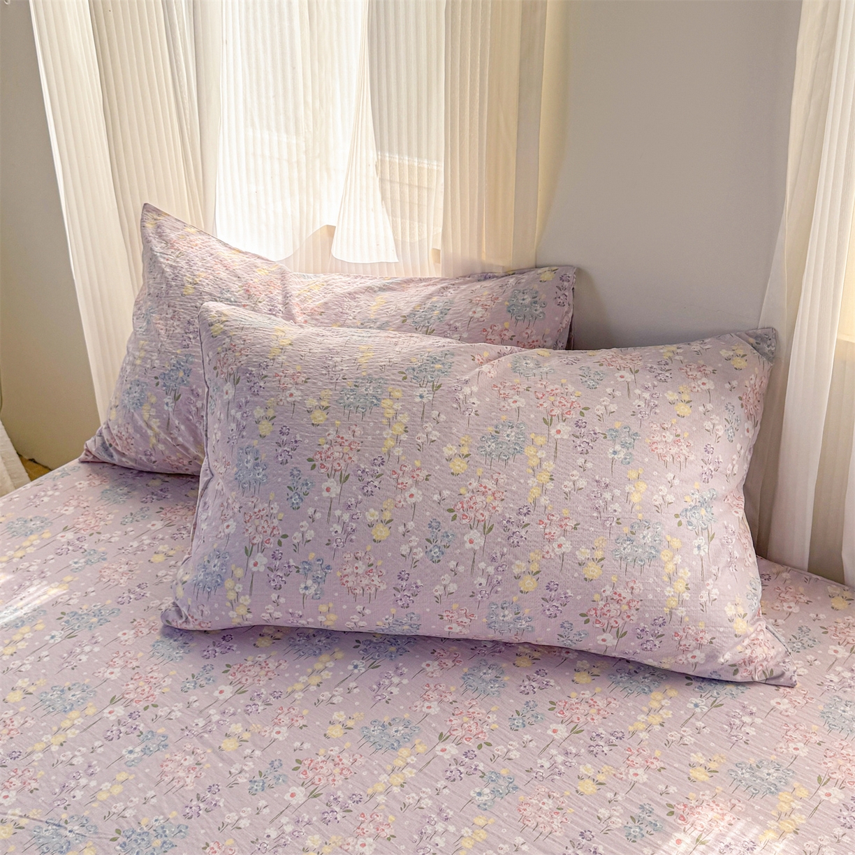 91家纺网 家纺一手货源 找家纺 多品家纺 2025新款超柔云感双层纱单枕套  梦境紫