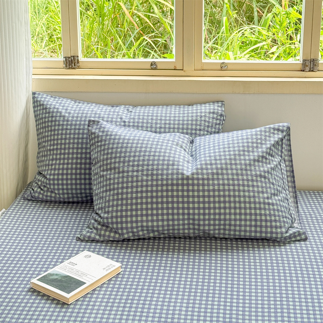 91家纺网 家纺一手货源 找家纺 多品家纺 2025新款超柔云感双层纱单枕套  绿格