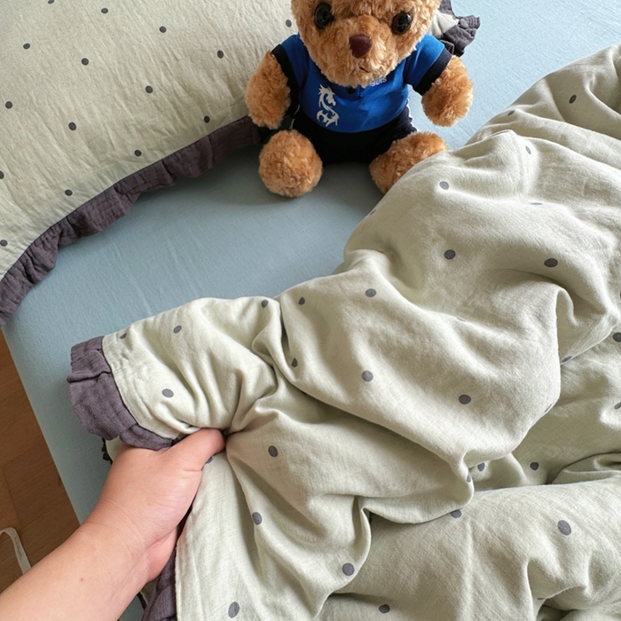 91家纺网 家纺一手货源 找家纺 8+8 2025新款全棉纯棉双层纱镂空花边/皱皱花边四件套 花边款-海盐拿铁