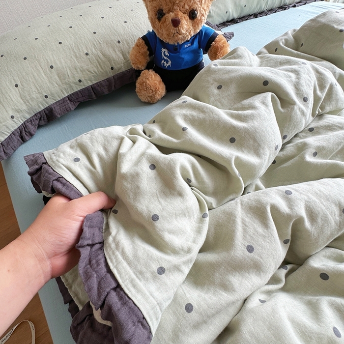 91家纺网 家纺一手货源 找家纺 8+8 2025新款全棉纯棉双层纱镂空花边/皱皱花边四件套 花边款-海盐拿铁