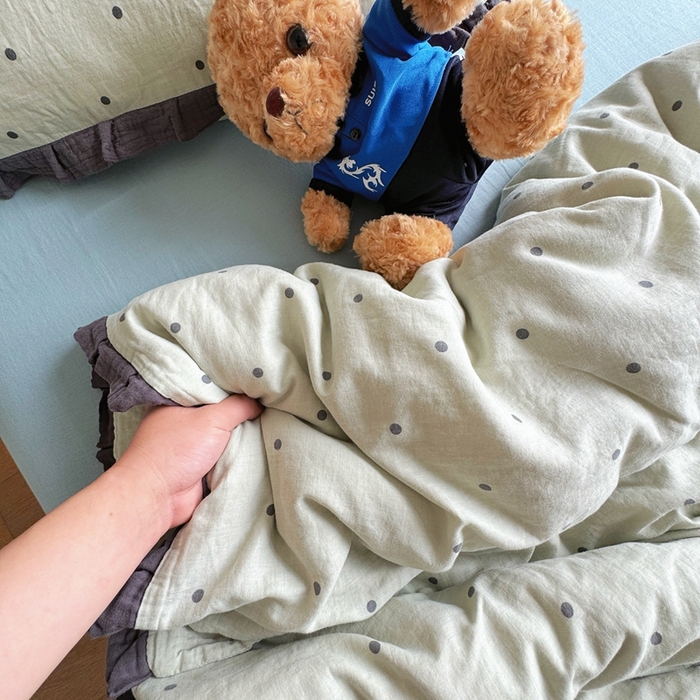 91家纺网 家纺一手货源 找家纺 8+8 2025新款全棉纯棉双层纱镂空花边/皱皱花边四件套 花边款-海盐拿铁