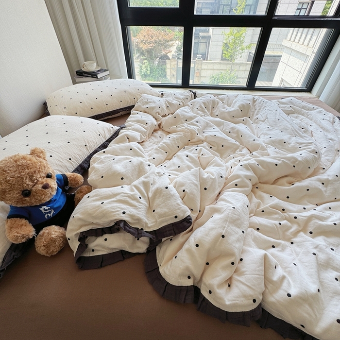 91家纺网 家纺一手货源 找家纺 8+8 2025新款全棉纯棉双层纱镂空花边/皱皱花边四件套 花边款-赫本