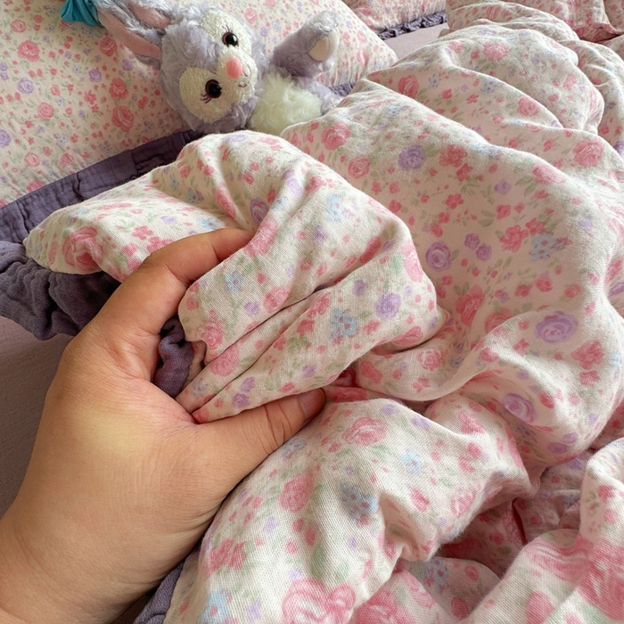 91家纺网 家纺一手货源 找家纺 8+8 2025新款全棉纯棉双层纱镂空花边/皱皱花边四件套 花边款-花镜