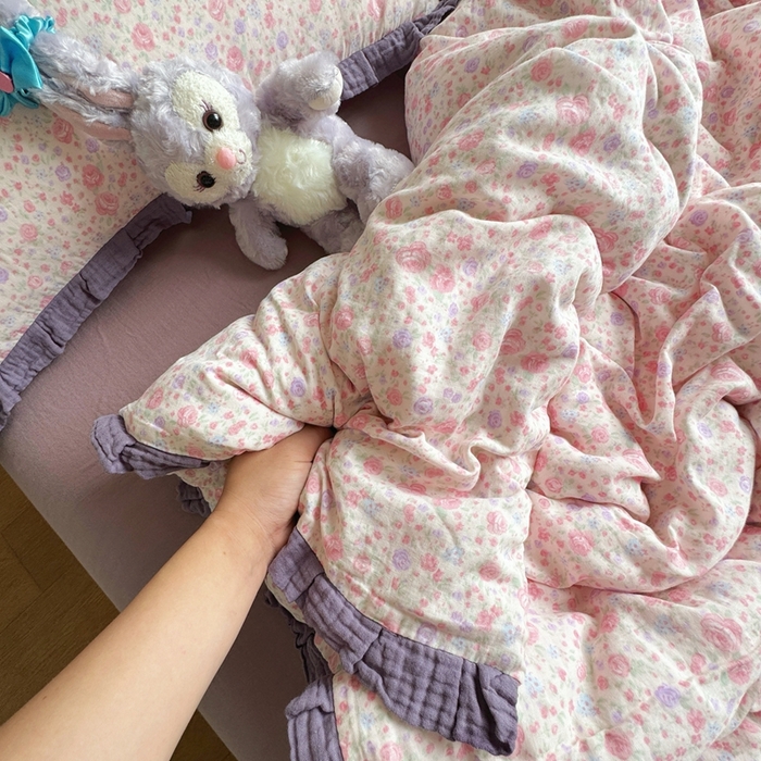 91家纺网 家纺一手货源 找家纺 8+8 2025新款全棉纯棉双层纱镂空花边/皱皱花边四件套 花边款-花镜