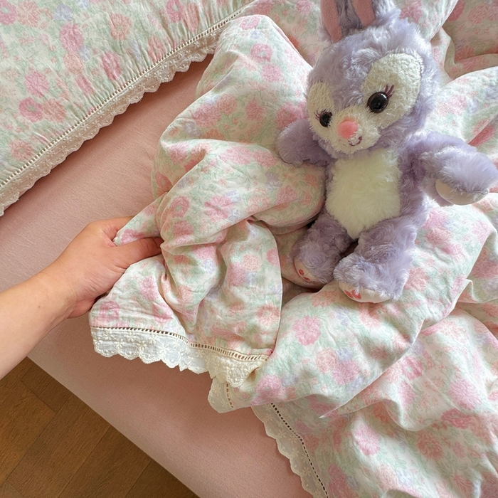 8+8 2025新款全棉纯棉双层纱镂空花边/皱皱花边四件套 花边款-花颜