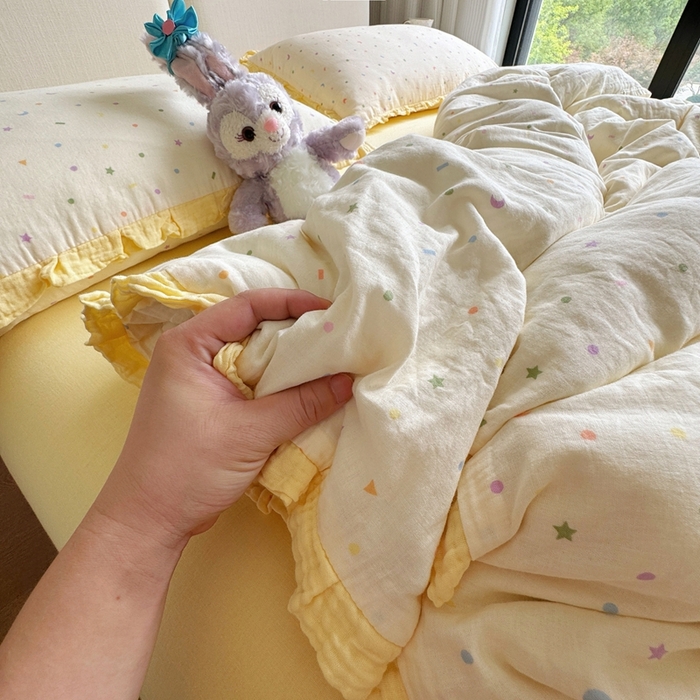 8+8 2025新款全棉纯棉双层纱镂空花边/皱皱花边四件套 花边款-蜡笔画