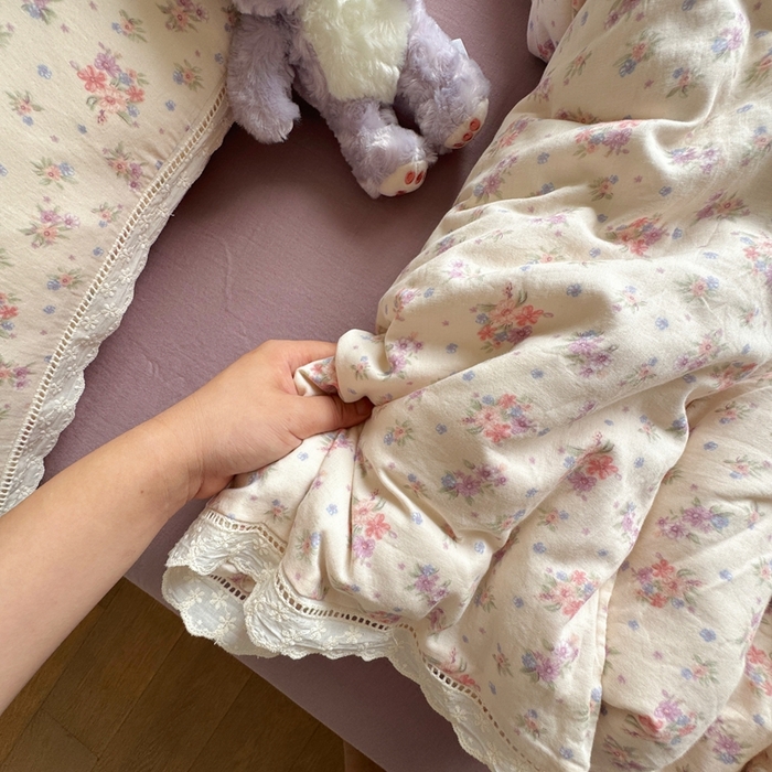 91家纺网 家纺一手货源 找家纺 8+8 2025新款全棉纯棉双层纱镂空花边/皱皱花边四件套 花边款-梦露