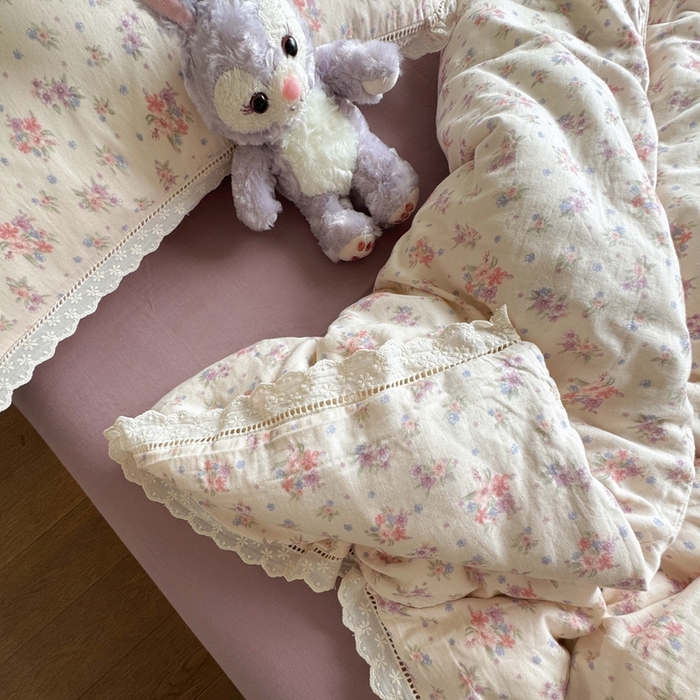 91家纺网 家纺一手货源 找家纺 8+8 2025新款全棉纯棉双层纱镂空花边/皱皱花边四件套 花边款-梦露