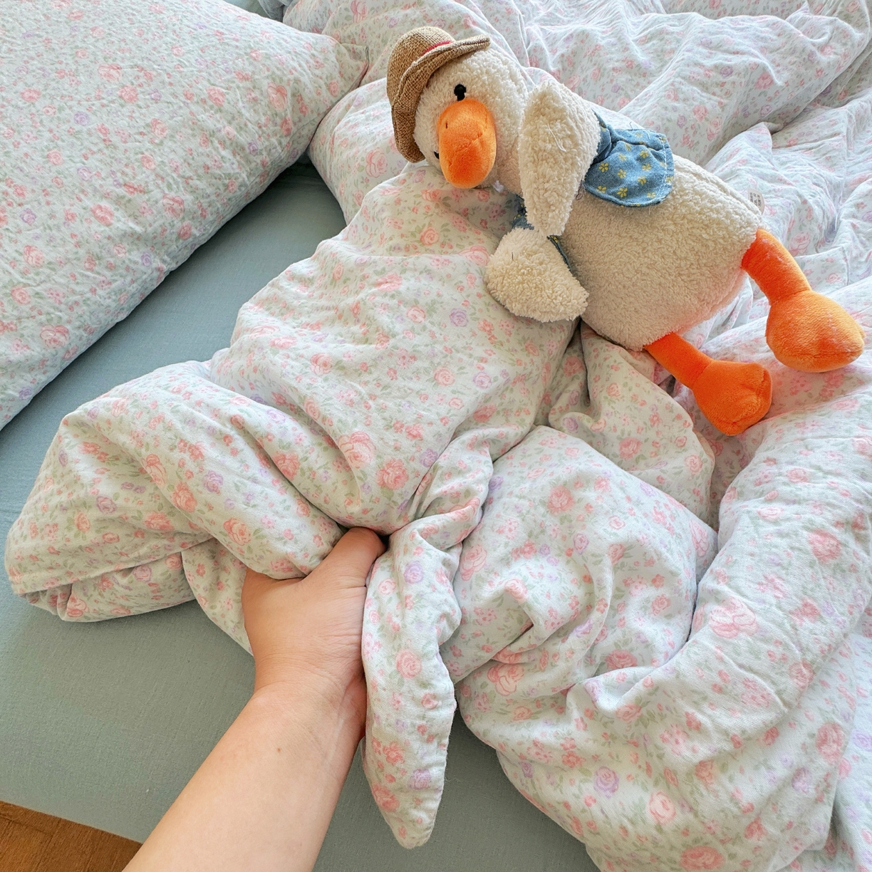 91家纺网 家纺一手货源 找家纺 （总）8+8 2025新款全棉A类母婴级抗菌有氧全棉双层纱亲肤全棉小清新印花三件套四件套