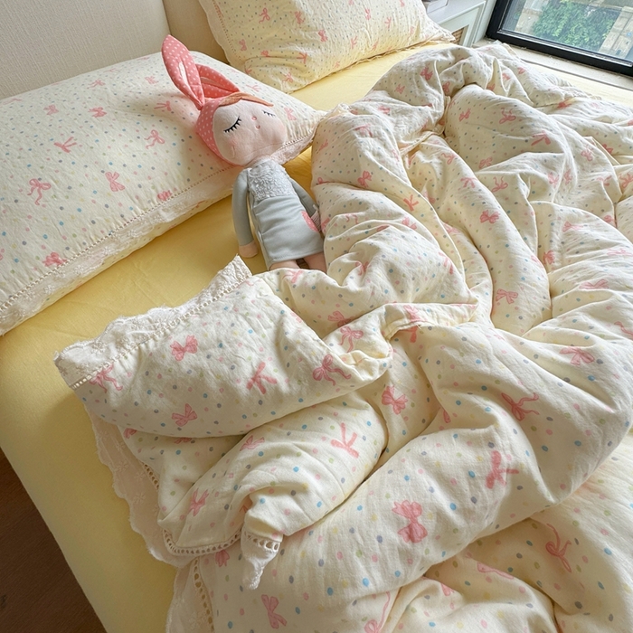 8+8 2025新款全棉纯棉双层纱镂空花边/皱皱花边四件套 花边款-情人结