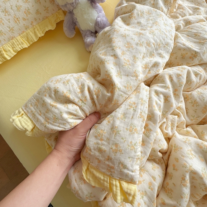 91家纺网 家纺一手货源 找家纺 8+8 2025新款全棉纯棉双层纱镂空花边/皱皱花边四件套 花边款-晴天