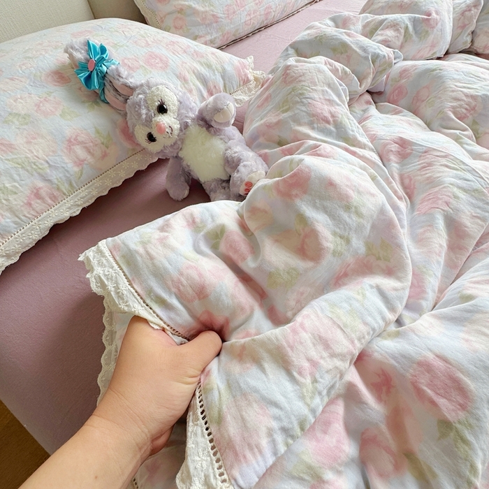 8+8 2025新款全棉纯棉双层纱镂空花边/皱皱花边四件套 花边款-仲夏