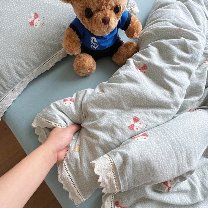 8+8 2025新款全棉纯棉双层纱镂空花边/皱皱花边四件套 花边款-心心相印