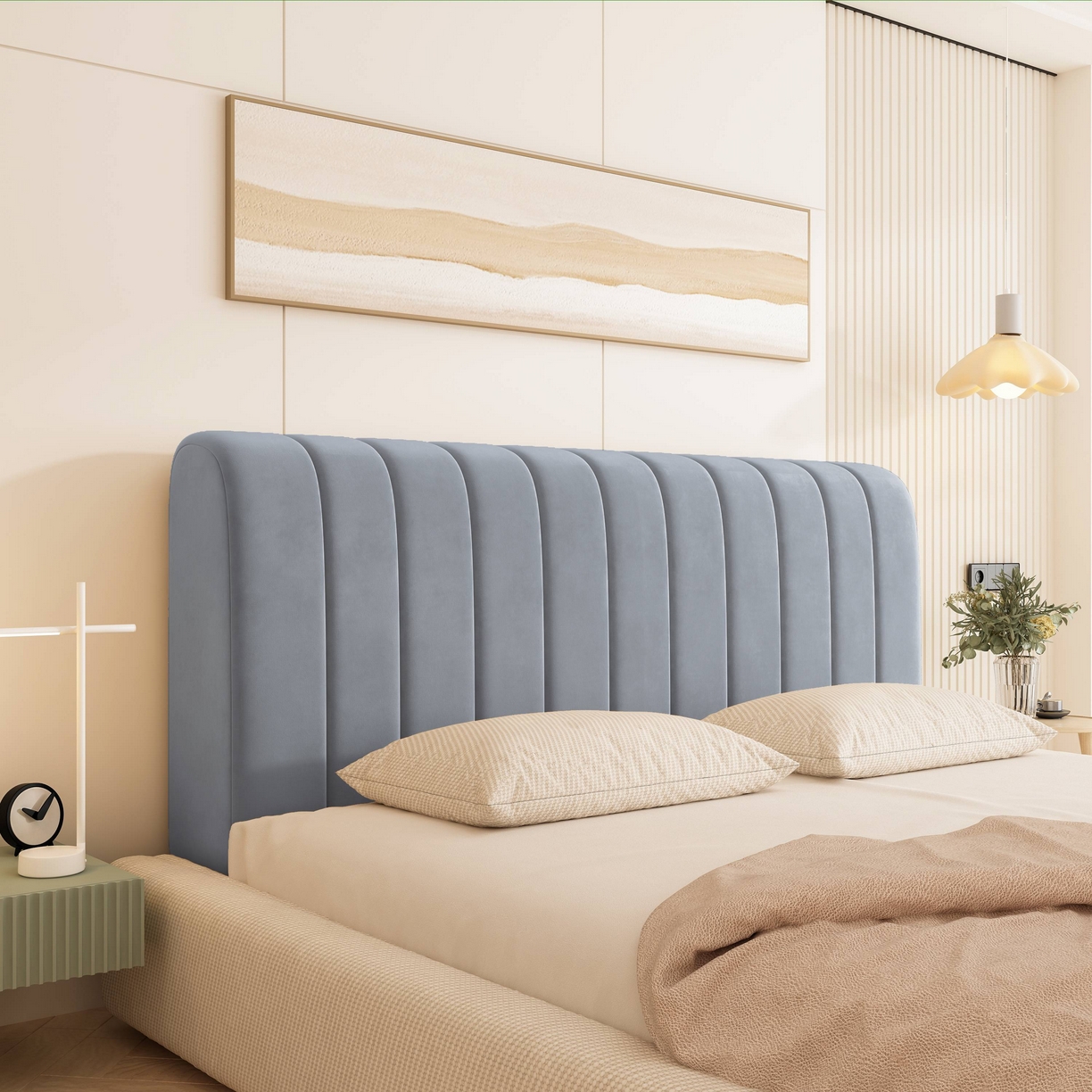 91家纺网 家纺一手货源 找家纺 （总）沐沐家纺 2026新款几何竖条奶油风床头罩