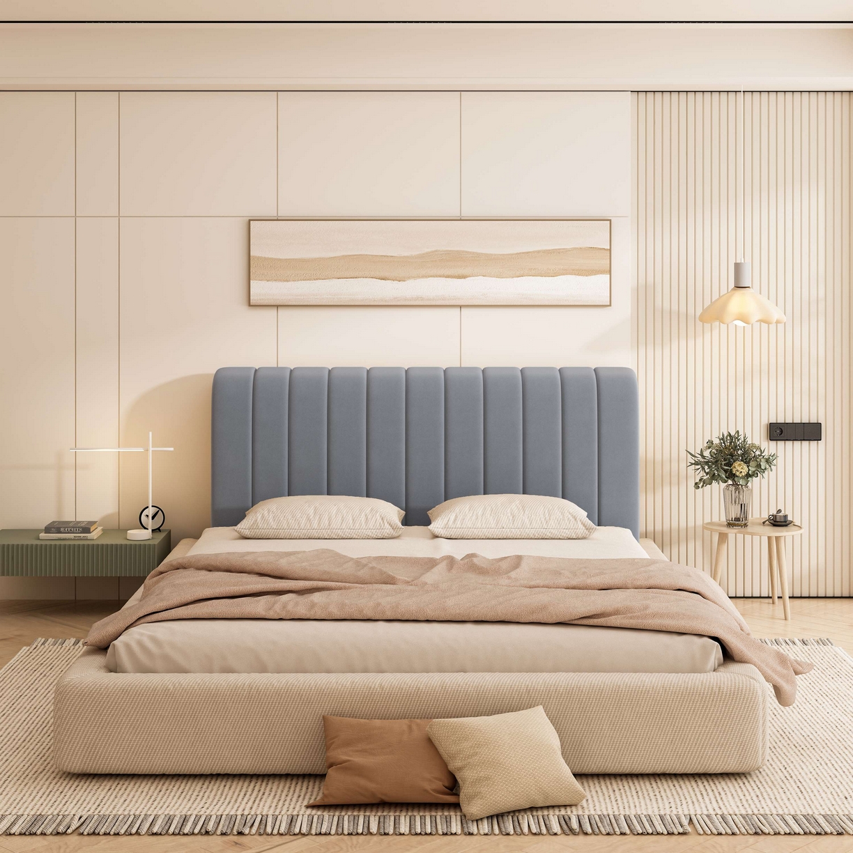 91家纺网 家纺一手货源 找家纺 沐沐家纺 2026新款几何竖条奶油风床头罩 竖条-深灰