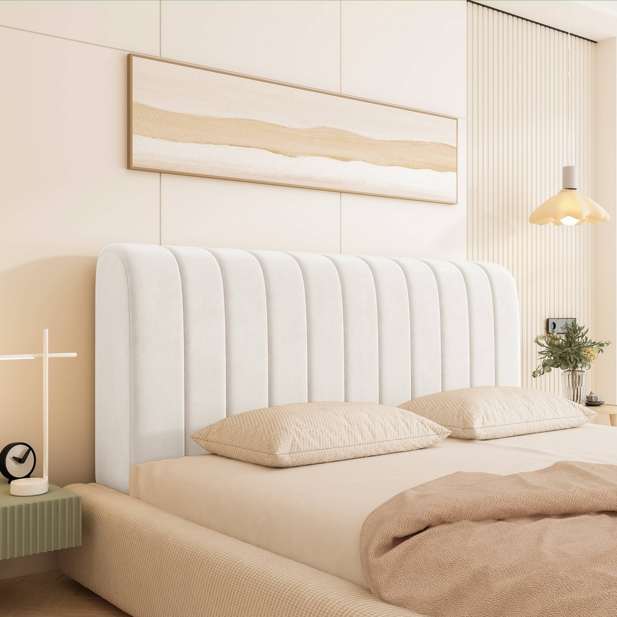 91家纺网 家纺一手货源 找家纺 （总）沐沐家纺 2026新款几何竖条奶油风床头罩