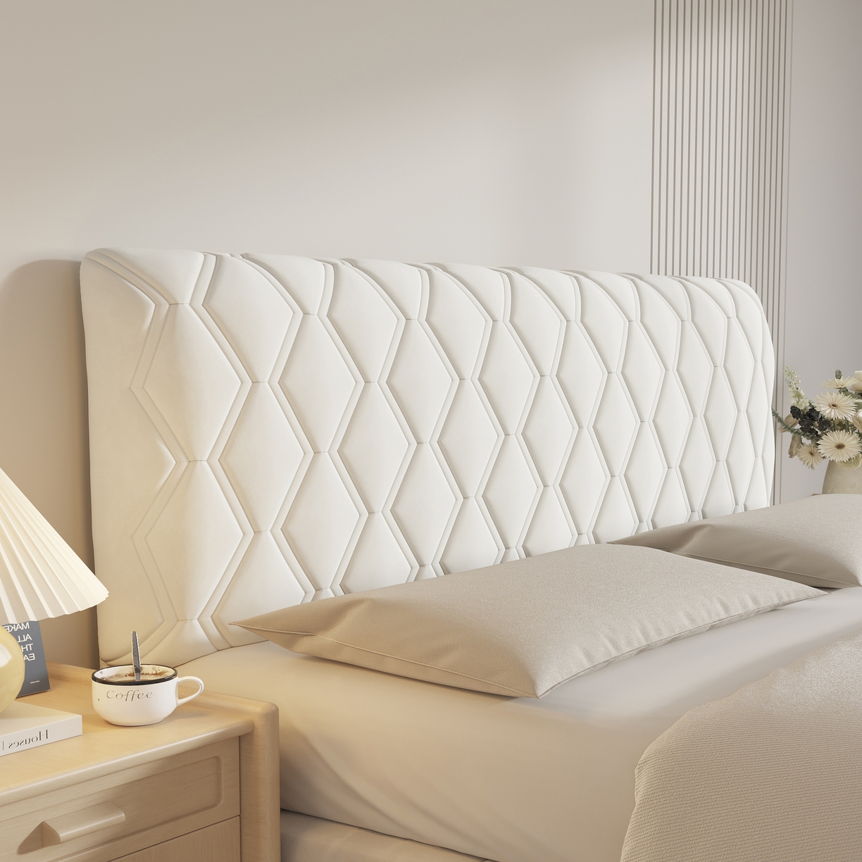 91家纺网 家纺一手货源 找家纺 沐沐家纺 2026新款几何竖条奶油风床头罩 几何-米白