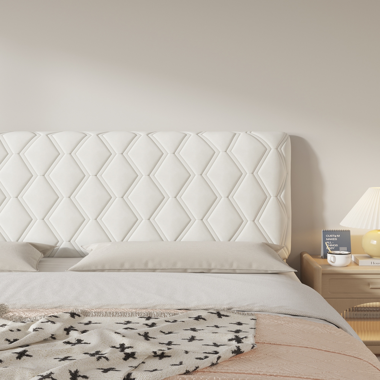 91家纺网 家纺一手货源 找家纺 沐沐家纺 2026新款几何竖条奶油风床头罩 几何-米白