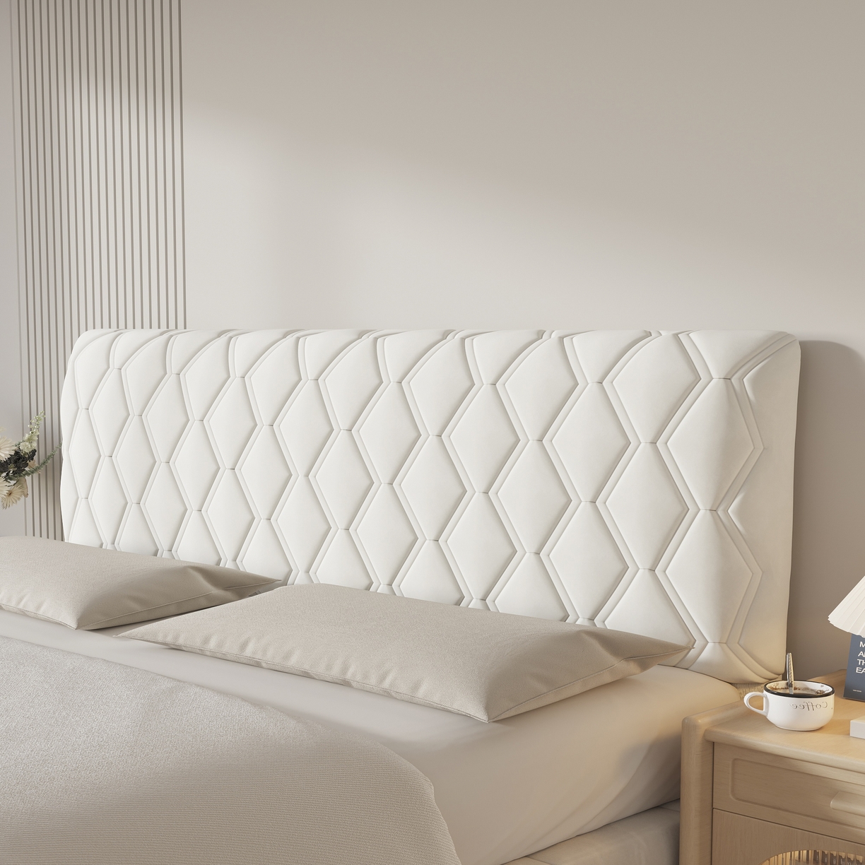 91家纺网 家纺一手货源 找家纺 沐沐家纺 2026新款几何竖条奶油风床头罩 几何-米白