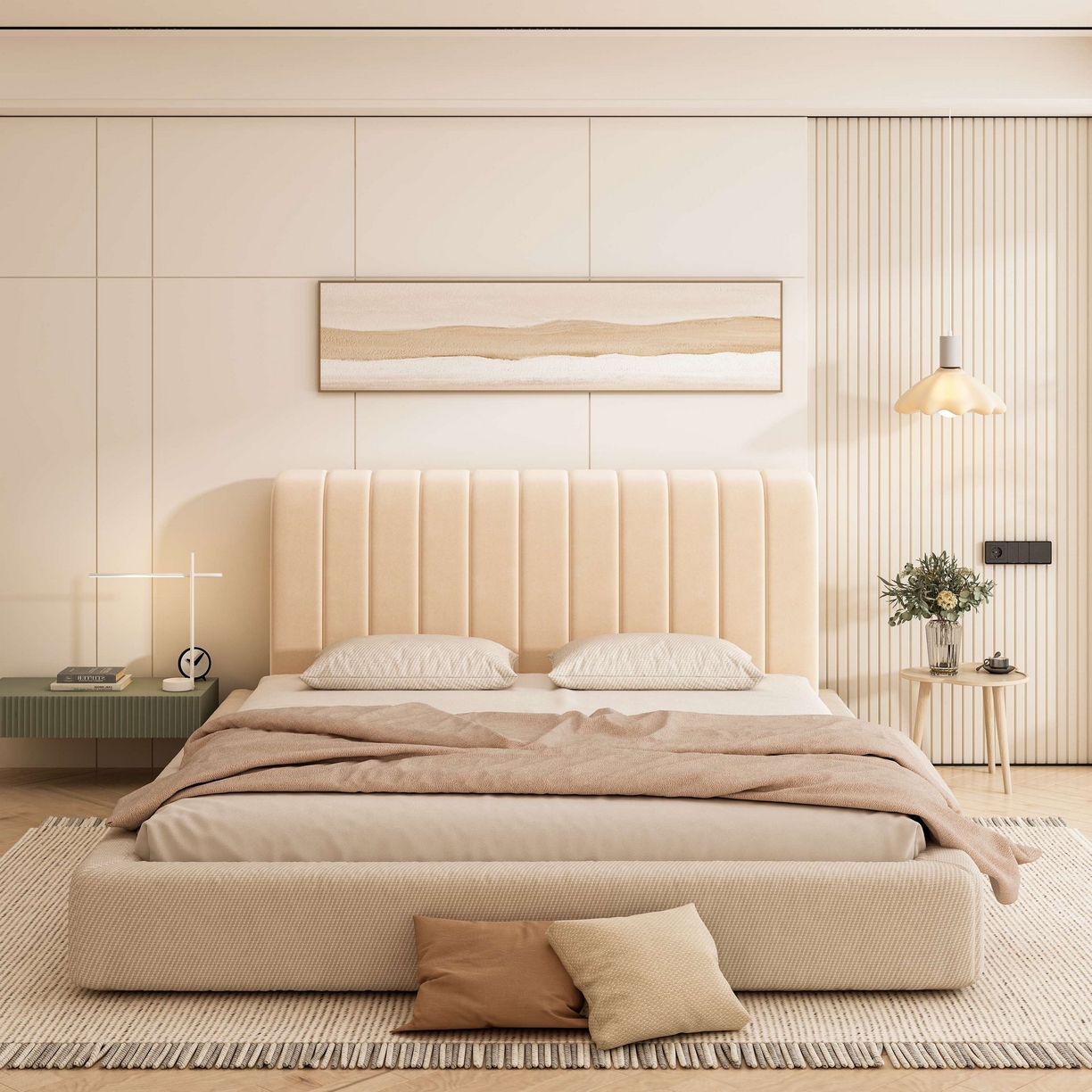 91家纺网 家纺一手货源 找家纺 沐沐家纺 2026新款几何竖条奶油风床头罩 竖条-卡其