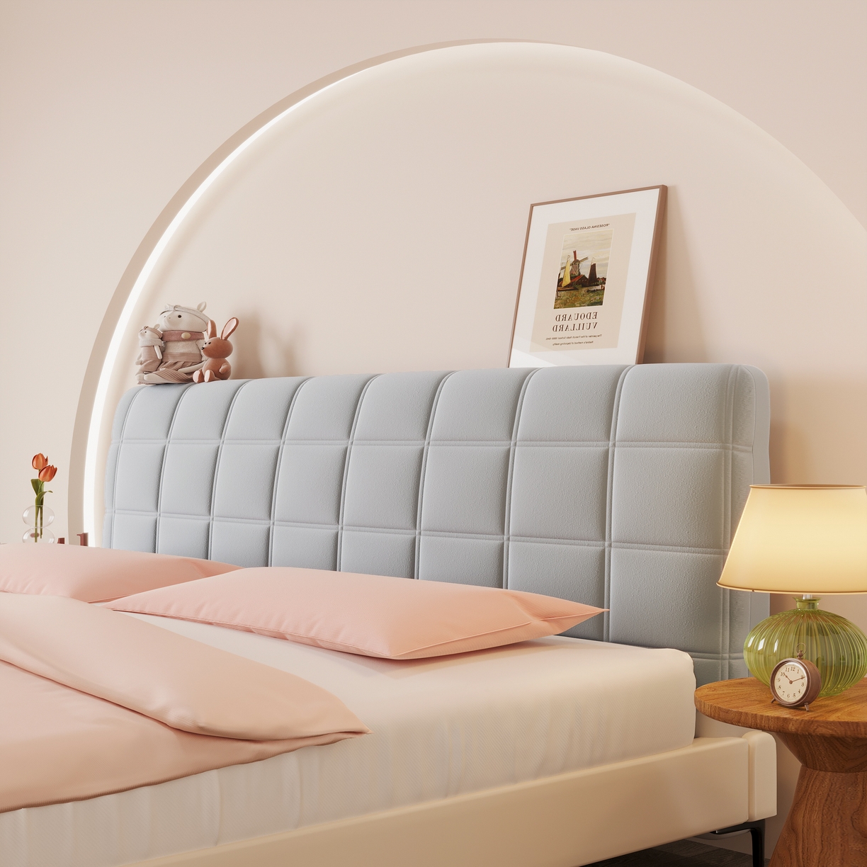 91家纺网 家纺一手货源 找家纺 （总）沐沐家纺 2026新款磨毛大格子床头罩