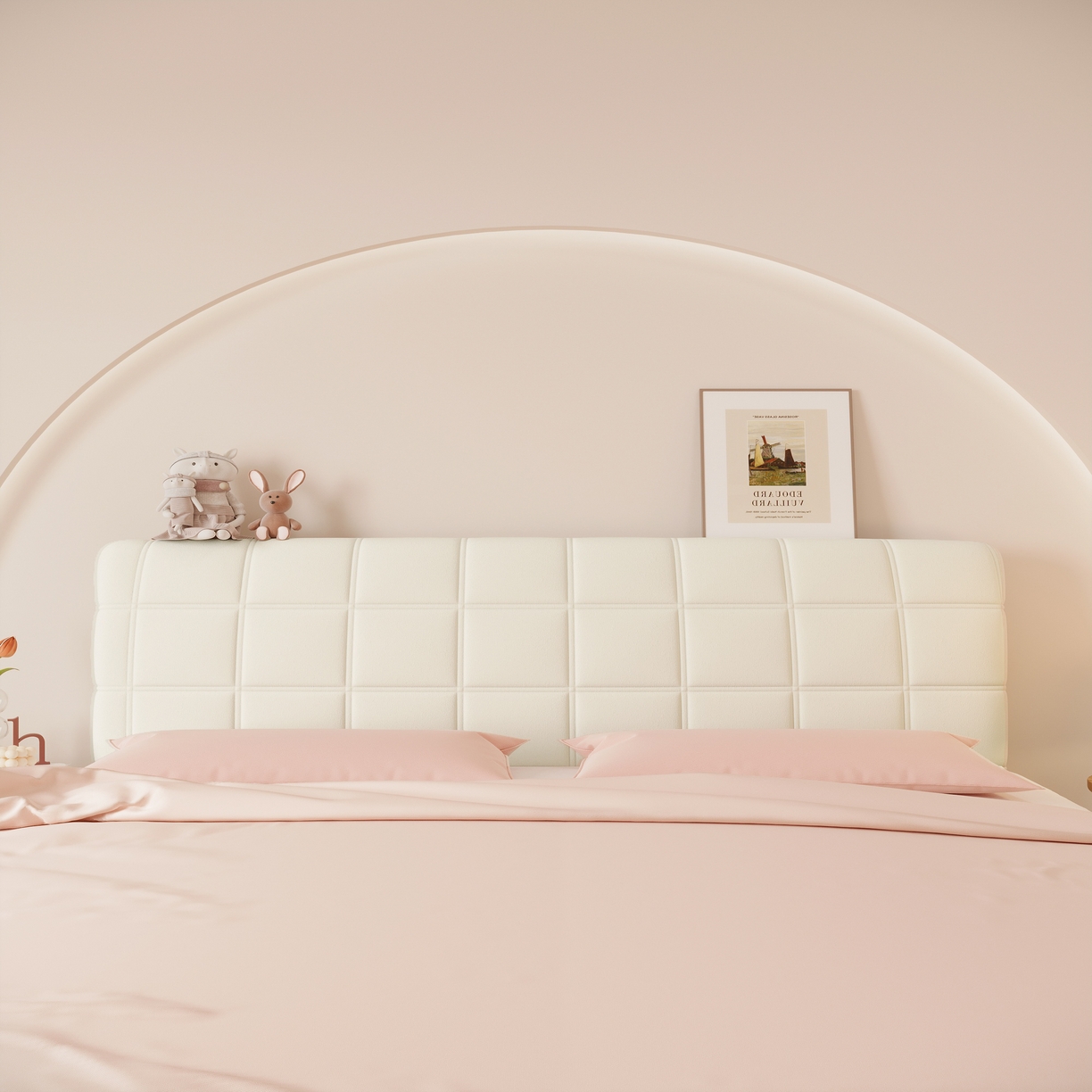 91家纺网 家纺一手货源 找家纺 沐沐家纺 2026新款磨毛大格子床头罩 大格子-米白