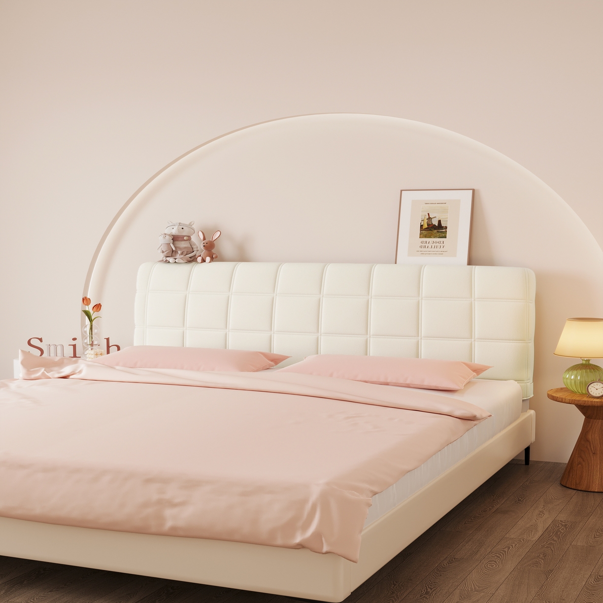 91家纺网 家纺一手货源 找家纺 沐沐家纺 2026新款磨毛大格子床头罩 大格子-米白