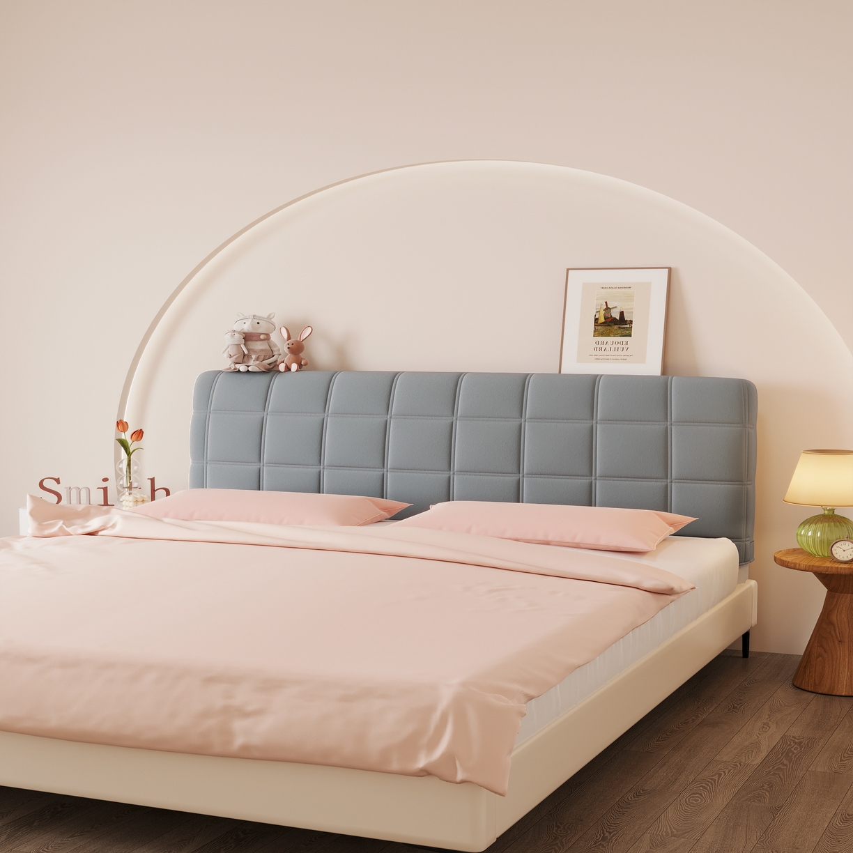 91家纺网 家纺一手货源 找家纺 沐沐家纺 2026新款磨毛大格子床头罩 大格子-深灰