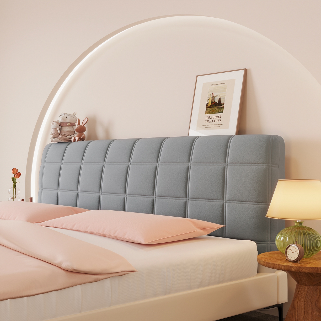 沐沐家纺 2026新款磨毛大格子床头罩 大格子-深灰